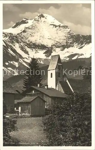 Elm GL Dorfpartie mit Kirche und Hausstock Kat. Elm