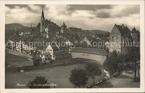 Baden AG Landvogteischloss Limmatbruecke Kirche Kat. Baden