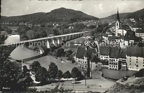 Baden AG Ortsblick mit Limmatbruecke Kat. Baden