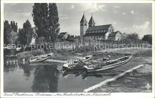 Reichenau Bodensee Fischerhafen Niederzell Boote Bahnpost Kat. Reichenau