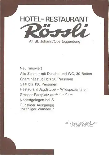 Alt St Johann Hotel Restaurant Roessli Kat. Alt St Johann