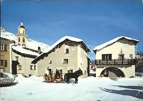 Sils Maria Graubuenden Dorfplatz Pferdeschlitten Kat. Sils Maria