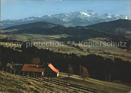 Schwellbrunn Blick vom Sitz zur Saentiskette Kat. Schwellbrunn