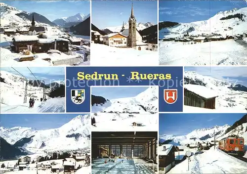 Sedrun und Rueras Teilansichten Hallenbad Bahn Kirche Kat. Sedrun