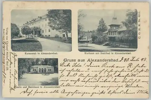 Bad Alexandersbad Kuranstalt Kurhaus Badehaus x 1898 / Bad Alexandersbad /Wunsiedel LKR