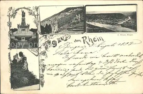 Bingerbrueck Rhein Panorama Nahemuendung Burg Ruine Nationaldenkmal Niederwald Deutsche Reichspost Kat. Bingen am Rhein