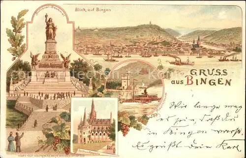 Bingen Rhein Nationaldenkmal Niederwald Rochuskapelle Maeuseturm Rheindampfer Kat. Bingen am Rhein