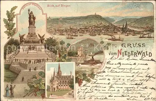 Bingen Rhein Panorama Nationaldenkmal Niederwald Rochuskapelle Maeuseturm Rheindampfer Kat. Bingen am Rhein