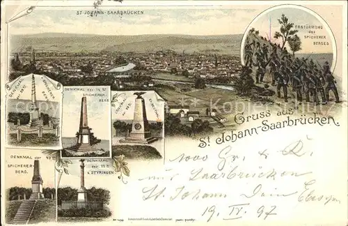 St Johann Saarbruecken Panorama Erstuermung Spicherer Berg Denkmal Kat. Saarbruecken