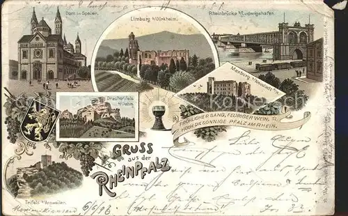 Speyer Rhein Sehenswuerdigkeiten Rheinpfalz Dom Limburg Drachenfels Trifels Rheinbruecke Maxburg Wein Wappen Kat. Speyer