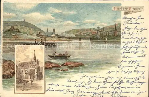 Bingerbrueck Rhein Blick vom Fluss aus Rathaus  Kat. Bingen am Rhein