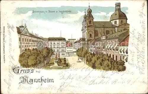 Mannheim Schillerplatz Theater Jesuitenkirche Deutsche Reichspost Kat. Mannheim