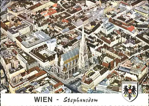 Wien Stephansdom mit Stadtkern Wappen Fliegeraufnahme Kat. Wien