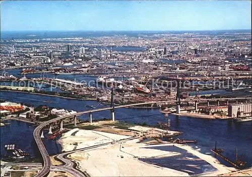 Hamburg Koehlbrandbruecke und Hafen Fliegeraufnahme Kat. Hamburg