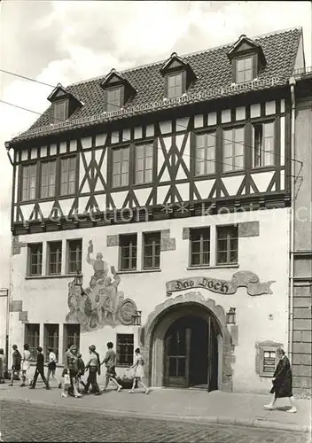 Saalfeld Saale Historische Gaststaette Das Loch Fassadenmalerei Fachwerk Kat. Saalfeld