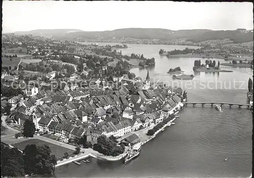 Stein Rhein mit Insel Werd und Untersee Fliegeraufnahme Kat. Stein Rhein