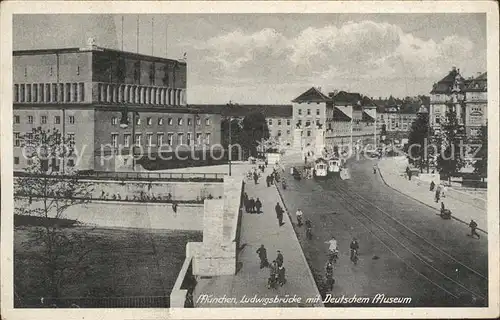 Muenchen Ludwigsbruecke mit Deutschem Museum Kat. Muenchen