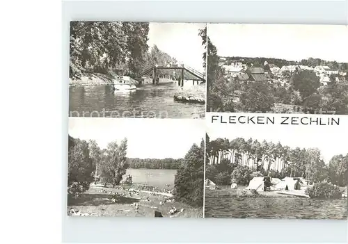 Flecken Zechlin Zeltplatz Strand Teilansicht Motorboot Kat. Rheinsberg