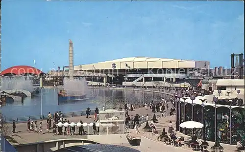 New York City Industrial Area Worlds Fair Looking across Fountain Planets Travelers Bell System Rheingold Scott Clairol Pavilions / New York /