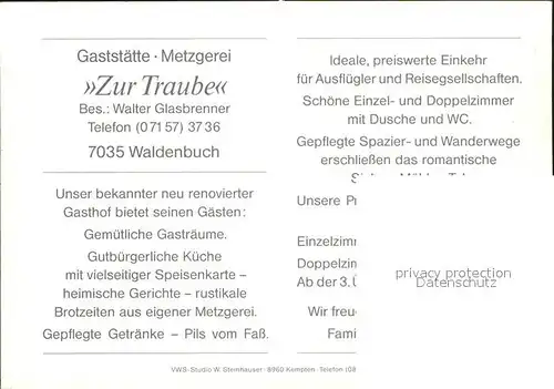 Waldenbuch Restaurant Metzgerei zur Traube Kat. Waldenbuch