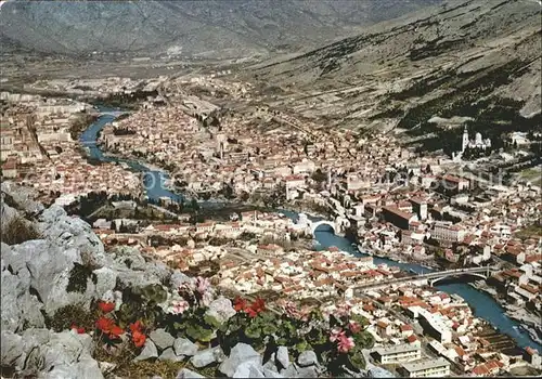 Mostar Moctap Fliegeraufnahme mit Bruecken Kat. Mostar