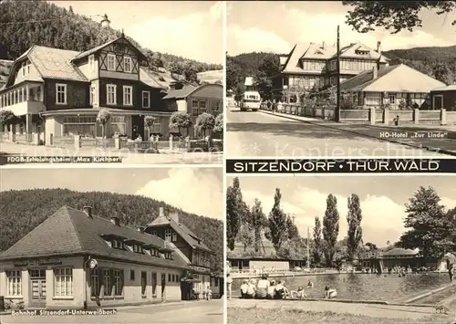 Sitzendorf Thueringen FDGB Erholungsheim Max Kirchner HO Hotel Zur Linde Schwimmbad Bahnhof Kat. Sitzendorf Schwarzatal