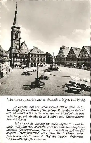 Schwabach Marktplatz Rathaus St Johanniskirche Brunnen Geschichte Kat. Schwabach