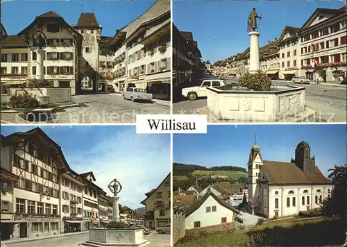 Willisau Dorfpartien Brunnen Kirche Kat. Willisau