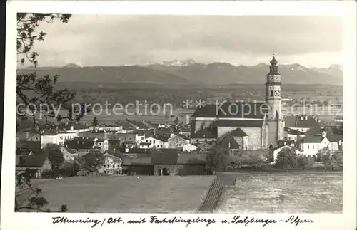 Tittmoning Salzach Ortsansicht mit Kirche Dachsteingebirge Sazburger Alpen Kat. Tittmoning