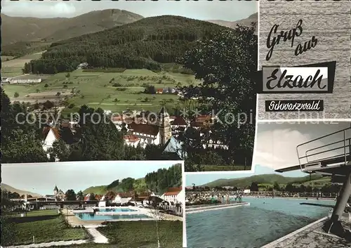 Elzach Panorama Kirche Schwimmbad Sprungturm Kat. Elzach