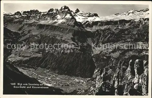 Linthal Glarus Panorama Blick vom Saasberg Braunwald Klausenstrasse Alpen Kat. Linthal