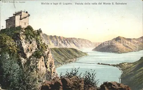 Melide e Lago di Lugano veduta dalla vetta del Monte San Salvatore Kat. Melide