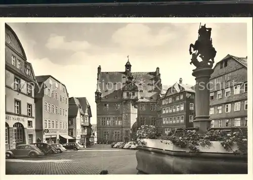 Marburg Lahn Marktplatz mit Rathaus Brunnen Skulptur Kat. Marburg