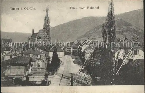 Thann Haut Rhin Elsass Blick vom Bahnhof Kirche Vogesen Kat. Thann