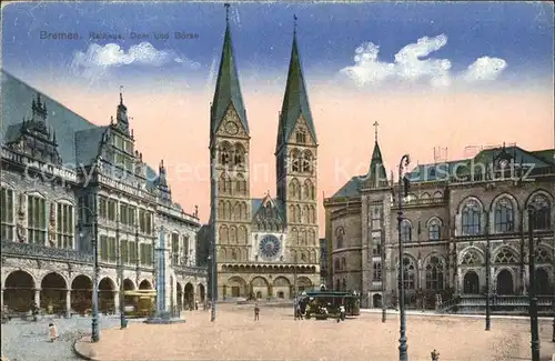 Bremen Rathaus Dom und Boerse Strassenbahn Kat. Bremen