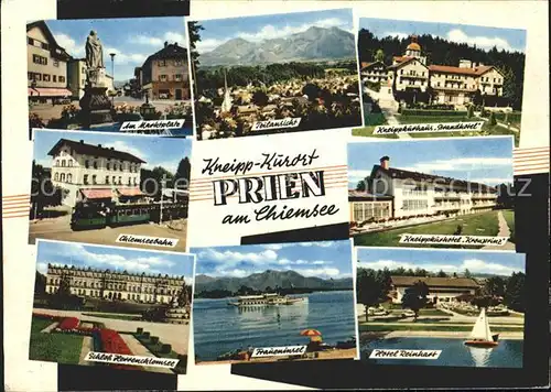 Prien Chiemsee Marktplatz Kneipp Kurhaus Chiemseebahn Eisenbahn Schloss Herrenchiemsee Fraueninsel Kat. Prien a.Chiemsee