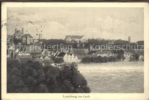 Landsberg Lech Lechwehr Blick auf Altstadt Kirche Bahnpost Kat. Landsberg am Lech