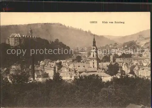 Greiz Thueringen Stadtbild mit Kirche und Schloss Blick vom Hainberg Kat. Greiz