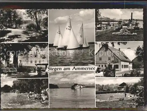 Stegen Ammersee Teilansichten Badestrand Minigolf Dampfer Segelboot Wassersport Kat. Inning a.Ammersee