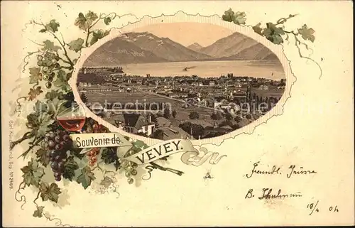 Vevey VD Teilansicht Wein Litho Kat. Vevey