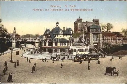 St Pauli Faehrhaus Hochbahn Bismarckdenkmal Kat. Hamburg