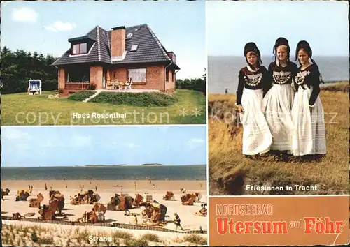 Utersum Haus Rosenthal Friesinnen in Tracht Strand Kat. Utersum