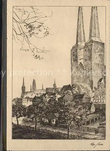 Luebeck Dom Zeichnung Wilhelm Schodde  Kat. Luebeck