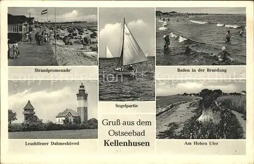 Kellenhusen Ostseebad Strandpromenade Segelpartie Brandung Leuchtfeuer Dahmeshoeved Am hohen Ufer Kat. Kellenhusen (Ostsee)