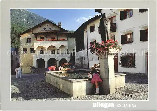 Scuol GR Dorfplatz Marnia Brunnen Museum  Kat. Scuol