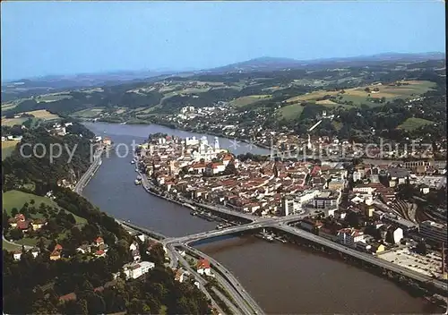 Passau Fliegeraufnahme Dreifluessestadt Donau Inn Ilz Kat. Passau