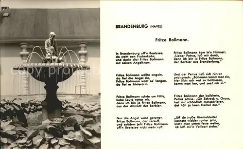 Brandenburg Havel Fritze Bollemann Brunnen und Gedicht Kat. Brandenburg