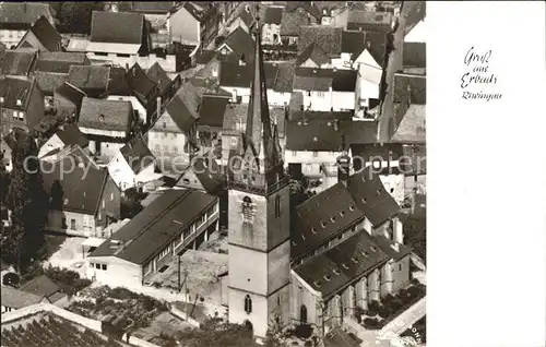 Erbach Rheingau Fliegeraufnahme Kirchenpartie Buchhandlung Karl Baer Kat. Eltville am Rhein