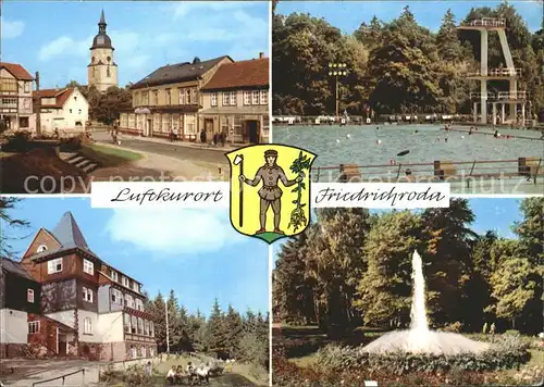 Friedrichroda Platz der DSF Schwimmbad Spiessberghaus Springbrunnen Kurpark Luftkurort Wappen Kat. Friedrichroda