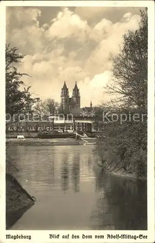 Magdeburg Blick auf den Dom vom Adolf Mittag See Kat. Magdeburg